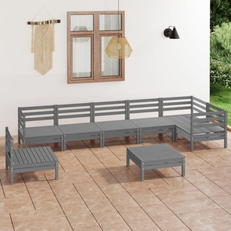 Salon de jardin 8 pcs Bois de pin massif Gris