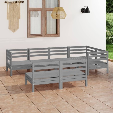 Salon de jardin 7 pcs Bois de pin massif Gris