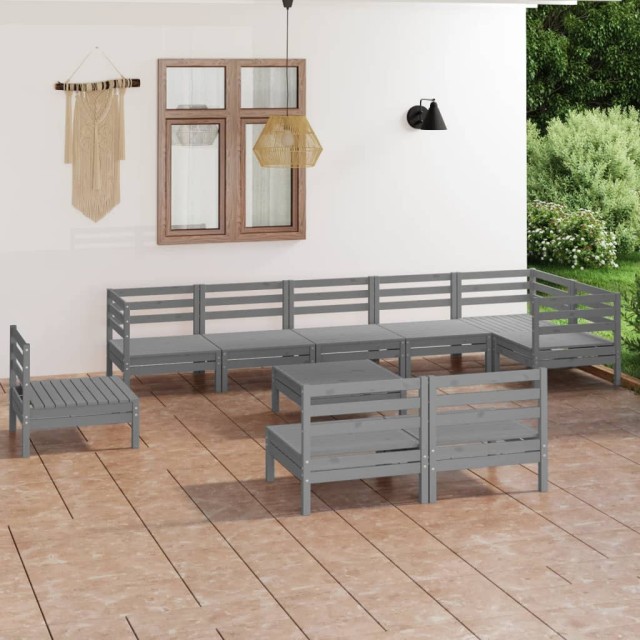Salon de jardin 10 pcs Bois de pin massif Gris