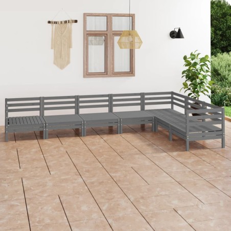 Salon de jardin 7 pcs Bois de pin massif Gris
