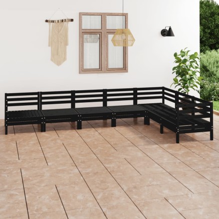 Salon de jardin 7 pcs Bois de pin massif Noir