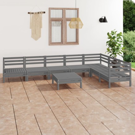 Salon de jardin 8 pcs Bois de pin massif Gris