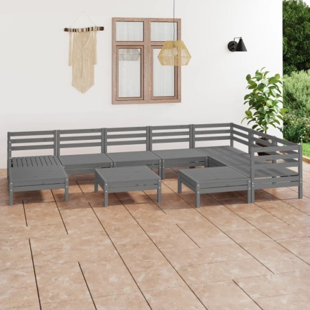 Salon de jardin 10 pcs Bois de pin massif Gris