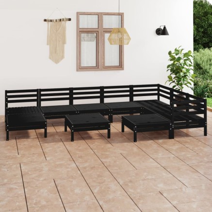 Salon de jardin 10 pcs Bois de pin massif Noir