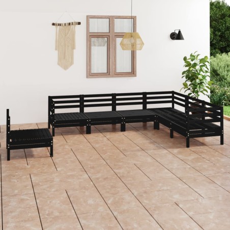 Salon de jardin 7 pcs Bois de pin massif Noir