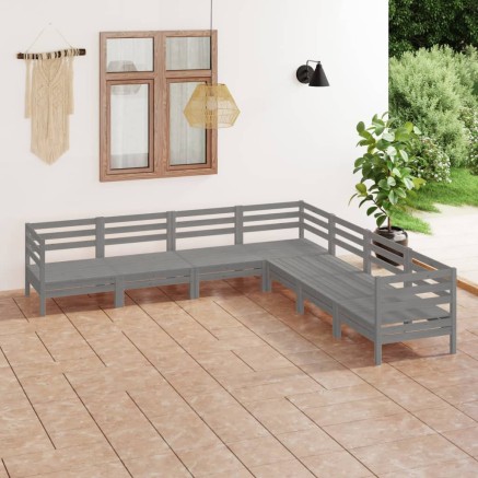 Salon de jardin 7 pcs Bois de pin massif Gris