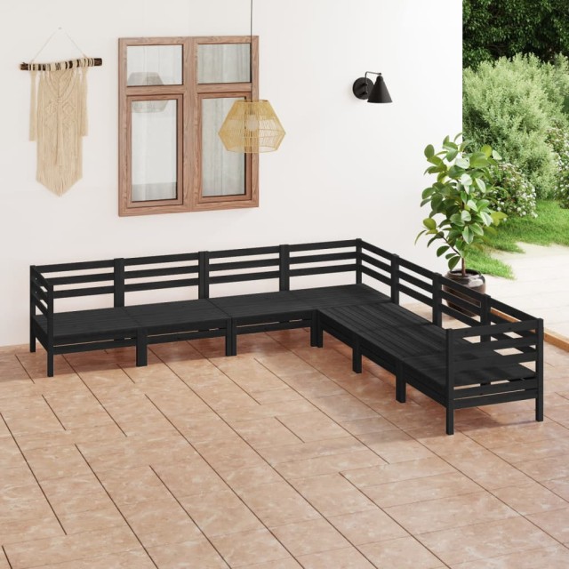 Salon de jardin 7 pcs Bois de pin massif Noir