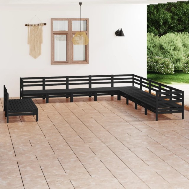 Salon de jardin 11 pcs Bois de pin massif Noir