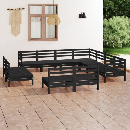 Salon de jardin 11 pcs Bois de pin massif Noir
