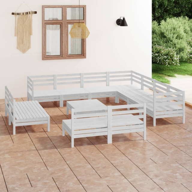 Salon de jardin 12 pcs Bois de pin massif Blanc
