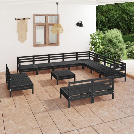 Salon de jardin 13 pcs Bois de pin massif Noir