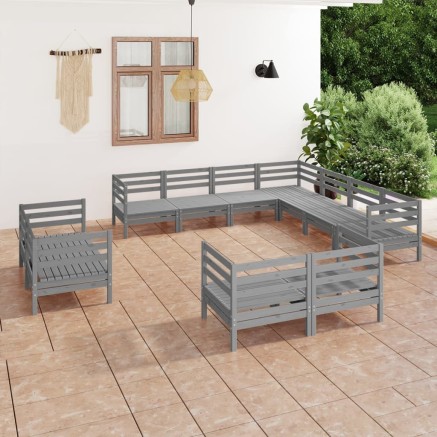 Salon de jardin 11 pcs Bois de pin massif Gris