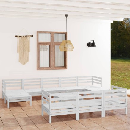 Salon de jardin 11 pcs Blanc Bois de pin massif