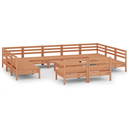 Salon de jardin 12 pcs Marron miel Bois de pin massif 2