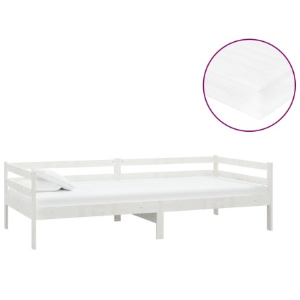 Lit de repos avec matelas 90x200 cm Blanc Bois de pin massif 2