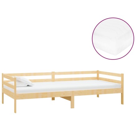 Lit de repos avec matelas 90x200 cm Bois de pin massif 2