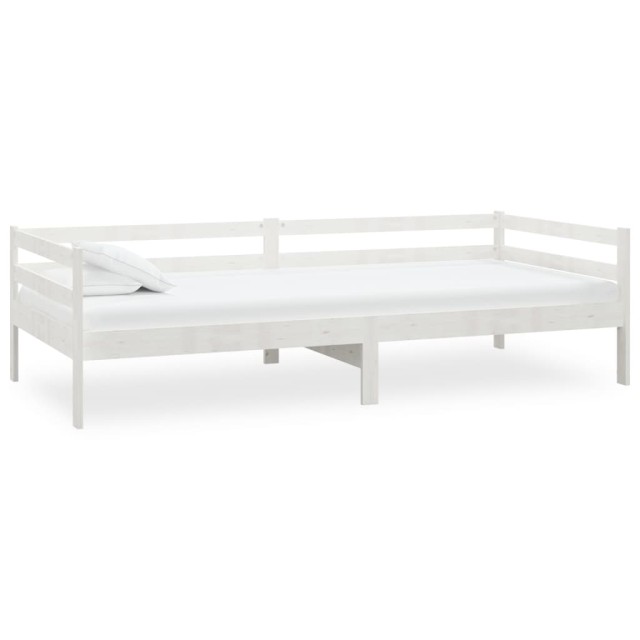 Lit de repos avec matelas 90x200 cm Blanc Bois de pin massif