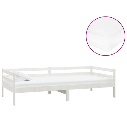 Lit de repos avec matelas 90x200 cm Blanc Bois de pin massif 2