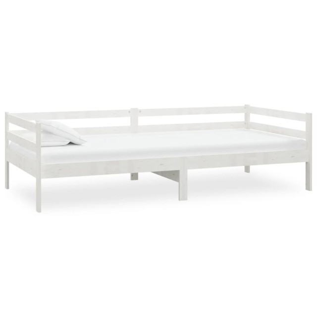 Lit de repos avec matelas 90x200 cm Blanc Bois de pin massif