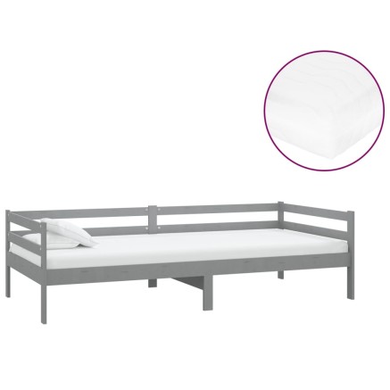 Lit de repos avec matelas 90x200 cm Gris Bois de pin massif 2