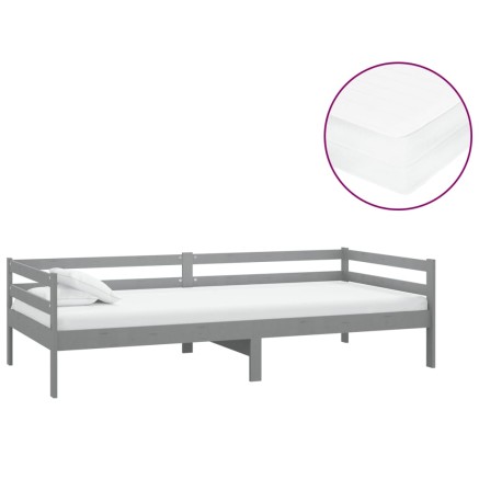 Lit de repos avec matelas 90x200 cm Gris Bois de pin massif 2