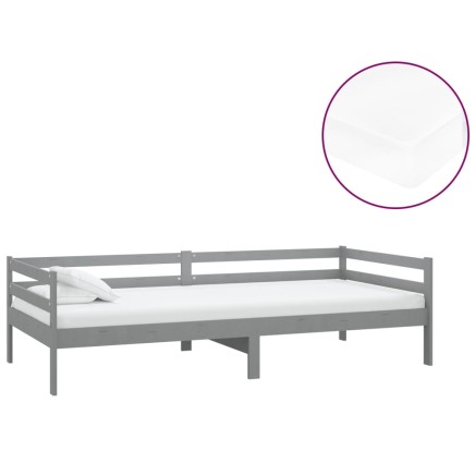 Lit de repos avec matelas 90x200 cm Gris Bois de pin massif 2