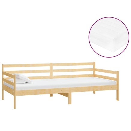 Lit de repos avec matelas 90x200 cm Bois de pin massif 2