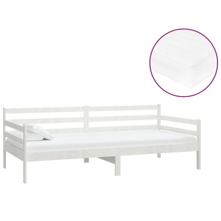 Lit de repos avec matelas 90x200 cm Blanc Bois de pin massif 2