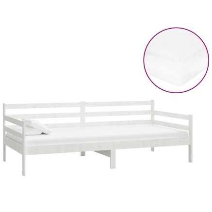 Lit de repos avec matelas 90x200 cm Blanc Bois de pin massif 2