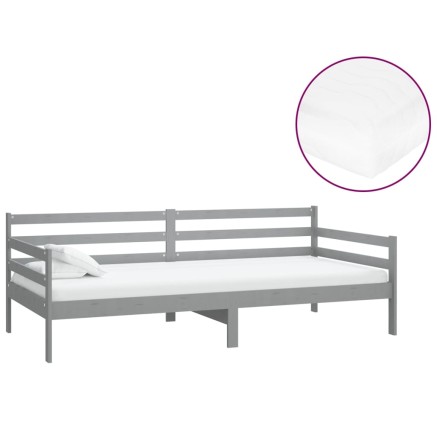 Lit de repos avec matelas 90x200 cm Gris Bois de pin massif 2