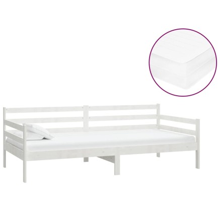 Lit de repos avec matelas 90x200 cm Blanc Bois de pin massif 2
