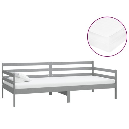 Lit de repos avec matelas 90x200 cm Gris Bois de pin massif 2