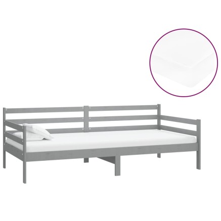 Lit de repos avec matelas 90x200 cm Gris Bois de pin massif 2
