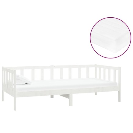 Lit de repos avec matelas 90x200 cm Blanc Bois de pin massif 2
