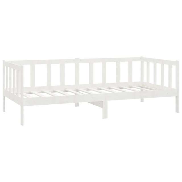 Lit de repos avec matelas 90x200 cm Blanc Bois de pin massif