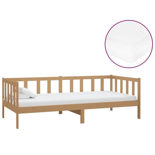 Lit de repos et matelas 90x200cm Marron miel Bois de pin massif