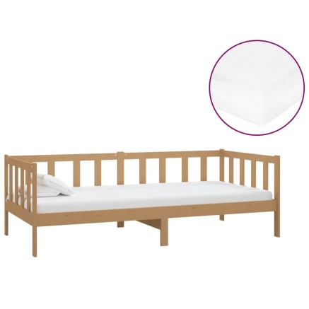 Lit de repos et matelas 90x200cm Marron miel Bois de pin massif 2