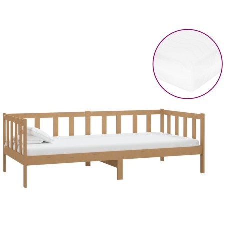 Lit de repos et matelas 90x200cm Marron miel Bois de pin massif