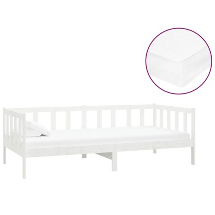 Lit de repos avec matelas 90x200 cm Blanc Bois de pin massif 2