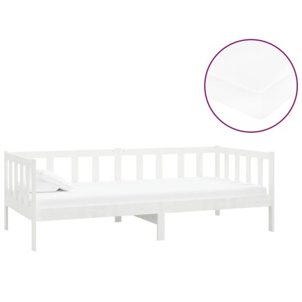 Lit de repos avec matelas 90x200 cm Blanc Bois de pin massif 2