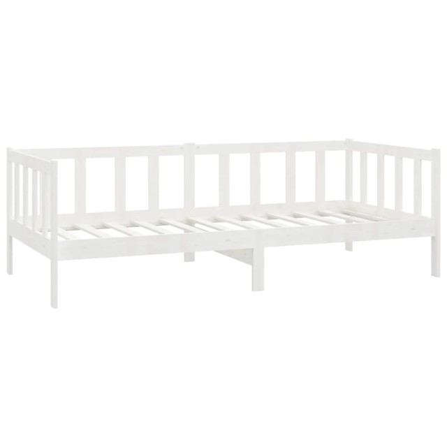 Lit de repos avec matelas 90x200 cm Blanc Bois de pin massif