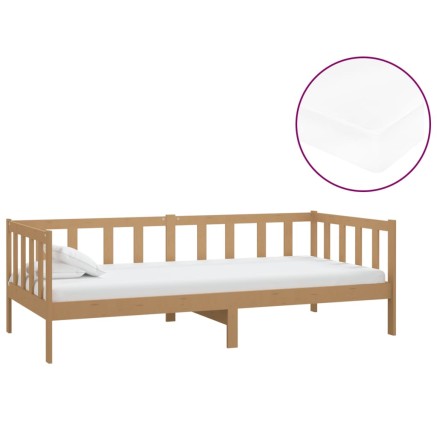 Lit de repos et matelas 90x200cm Marron miel Bois de pin massif 2