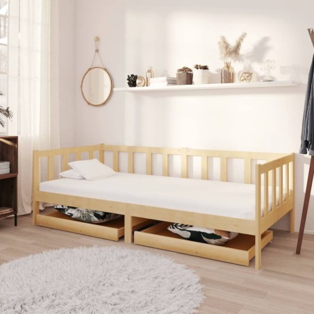 Lit de jour sans matelas avec tiroirs 90x200 cm bois pin massif