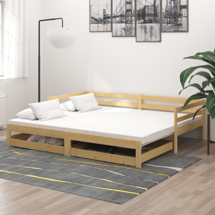 Lit coulissant sans matelas 2x(90x200) cm Bois de pin massif