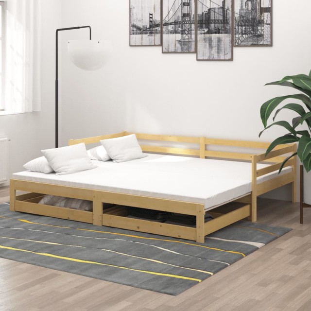 Lit coulissant sans matelas 2x(90x200) cm Bois de pin massif