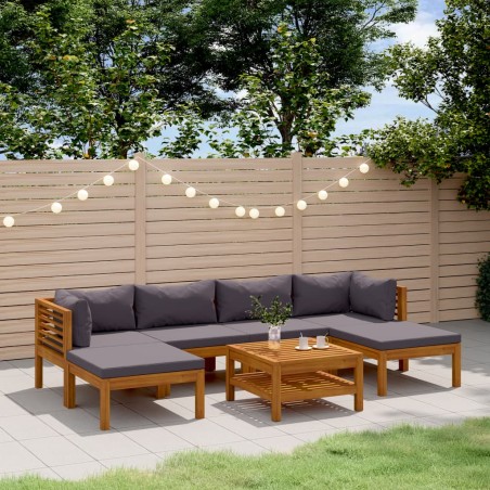 Salon de jardin 7 pcs avec coussin Bois d'acacia solide