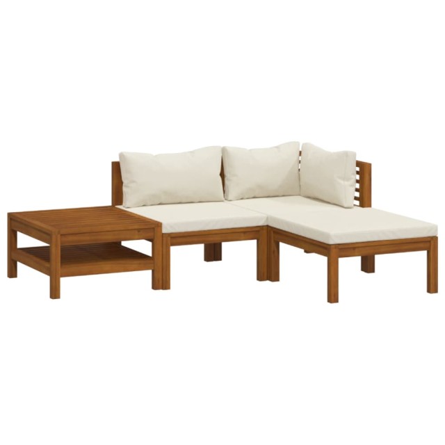 Salon de jardin 4 pcs avec coussin crème Bois d'acacia solide