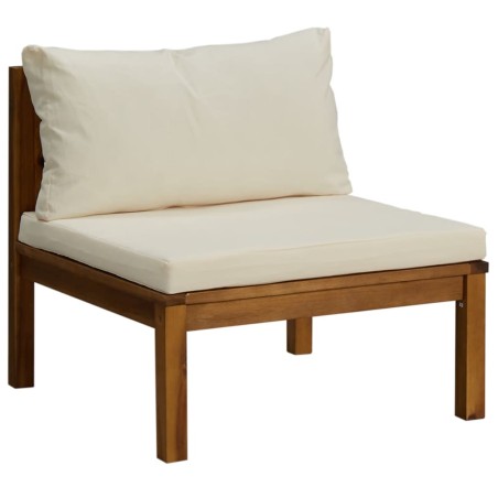 Salon de jardin 4 pcs avec coussin crème Bois d'acacia solide