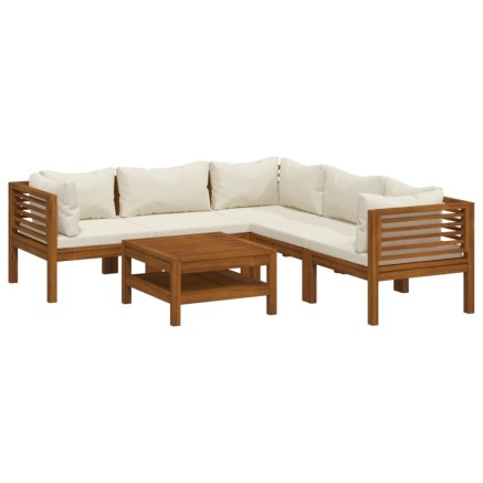 Salon de jardin 6 pcs avec coussin crème Bois d'acacia solide 2