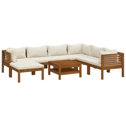 Salon de jardin 8 pcs avec coussin crème Bois d'acacia solide 2